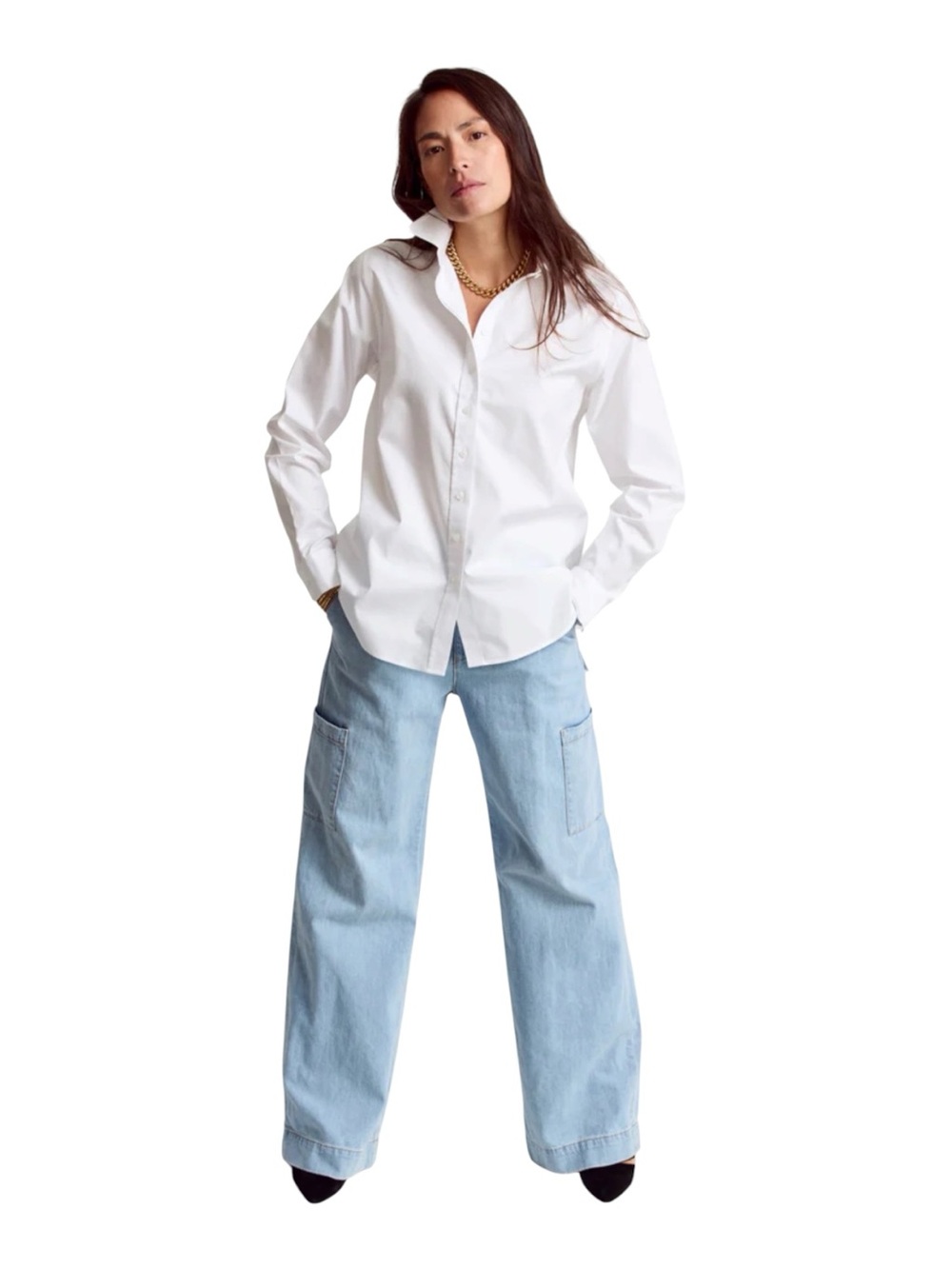 The Shirt by Rochelle Behrens White Button-Down Boyfriend Shirt Size Small NWT